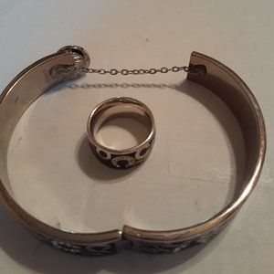 Coach  bangle bracelet & ring set. Black with logo C in silver & faux diamonds
